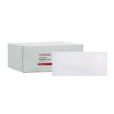 Universal Open-Side Business Envelope, 1 Window, #10, Commercial Flap, Gummed Closure, 4.13 x 9.5, White, 500/Box (UNV35211)