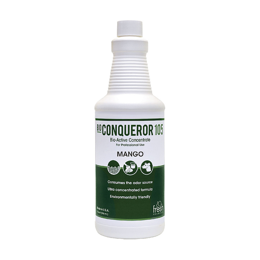 Fresh Products Bio Conqueror 105 Enzymatic Odor Counteractant Concentrate, Mango, 32 oz Bottle, 12/Carton (FRS1232BWBMG)