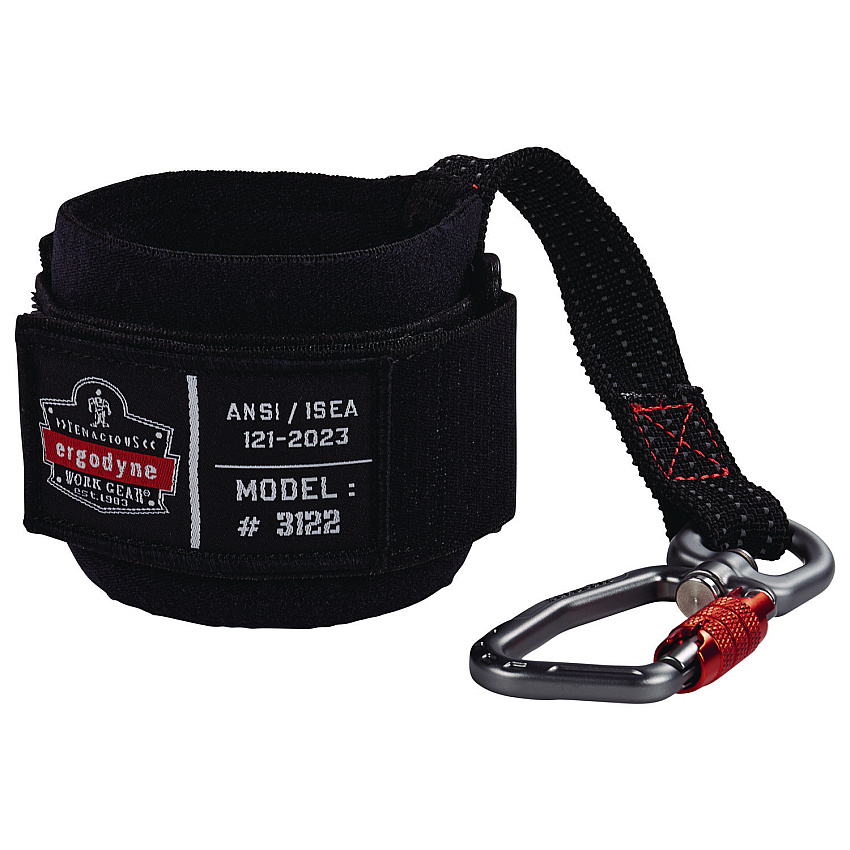 ergodyne Squids 3122 Pull-On Wrist Tool Lanyard with Carabiner Anchor, 5 lb Max Working Capacity, 7" Long, Black (EGO19084)