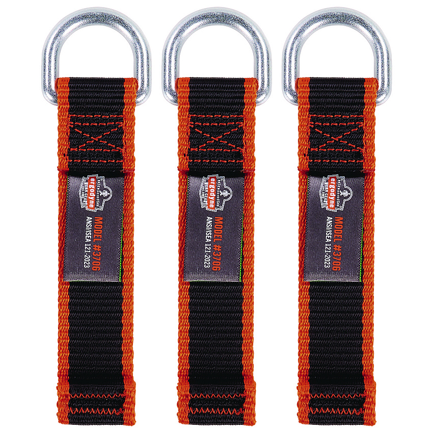 ergodyne Squids 3706 Web Tool Tether Attachment with D-Ring Tool Tails, 5 lb Max Working Capacity, 5.5" Long, Black, 3/Pack (EGO19710)