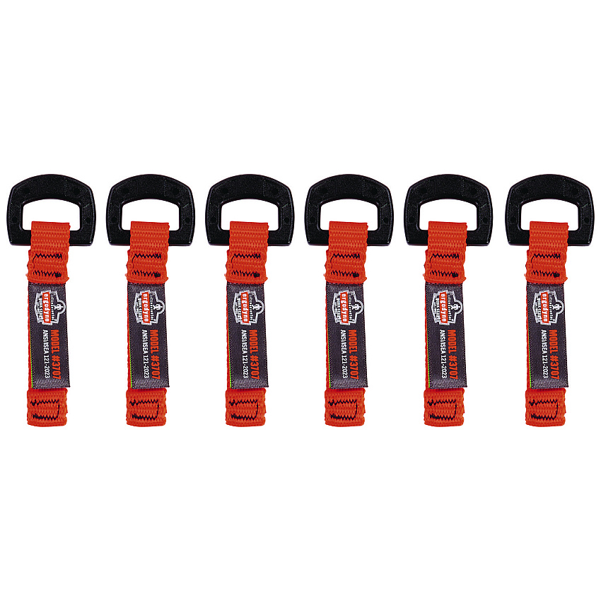 ergodyne Squids 3707 Web Tool Tether Attachment w/ Non-Conductive D-Ring Tool Tails, 2 lb Max Working Capacity, 3.5", Orange, 6/Pack (EGO19711)