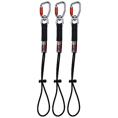 ergodyne Squids 3714 Elastic Tool Tail Lanyard w/Carabiner and Cinch Loop, 10 lb Max Working Capacity, 15" Long, Black, 3/Pack (EGO19766)
