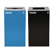 Alpine 29 Gallon Trash/Recycling Cans, Steel, Blue Mixed Recycling with Mixed Lid, Black Trash Can with Square Lid (ALH4450BLKKIT3)