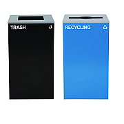Alpine 29 Gallon Trash/Recycling Cans, Steel, Blue Recycling with Mixed Lid, Black Trash Can with Square Lid (ALH4450BLKKIT4)