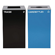 Alpine 29 Gallon Trash/Recycling Cans, Steel, Blue Cans/Bottles Recycling with Mixed Lid, Black Trash Can with Square Lid (ALH4450BLKKIT5)