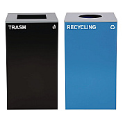 Alpine 29 Gallon Trash/Recycling Cans, Steel, Blue Recycling with Circle Lid, Black Trash Can with Square Lid (ALH4450BLKKIT6)
