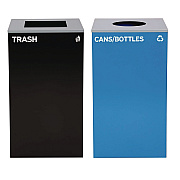 Alpine 29 Gallon Trash/Recycling Cans, Steel, Blue Cans/Bottles Recycling with Circle Lid, Black Trash Can with Square Lid (ALH4450BLKKIT7)