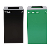 Alpine 29 Gallon Trash/Recycling Cans, Steel, Green Recycling Can with Square Lid, Black Trash Can with Square Lid (ALH4450BLKKIT8)