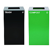 Alpine 29 Gallon Trash/Recycling Cans, Steel, Green Compost Can with Square Lid, Black Trash Can with Square Lid (ALH4450BLKKIT9)