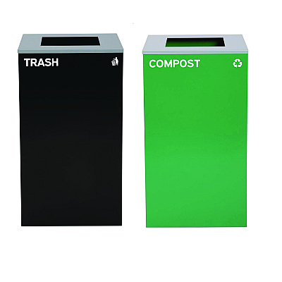 Alpine 29 Gallon Trash/Recycling Cans, Steel, Green Compost Can with Square Lid, Black Trash Can with Square Lid (ALH4450BLKKIT9)