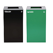 Alpine 29 Gallon Trash/Recycling Cans, Steel, Green Mixed Recycling Can with Square Lid, Black Trash Can with Square Lid (ALH4450BLKKIT10)