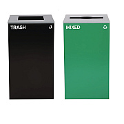 Alpine 29 Gallon Trash/Recycling Cans, Steel, Green Mixed Recycling Can with Mixed Lid, Black Trash Can with Square Lid (ALH4450BLKKIT11)