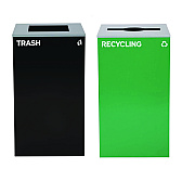 Alpine 29 Gallon Trash/Recycling Cans, Steel, Green Recycling Can with Mixed Lid, Black Trash Can with Square Lid (ALH4450BLKKIT12)
