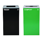 Alpine 29 Gallon Trash/Recycling Cans, Steel, Green Compost Can with Mixed Lid, Black Trash Can with Square Lid (ALH4450BLKKIT13)