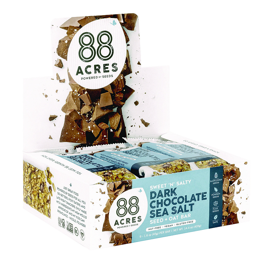 88 ACRES Sweet 'N Salty Gluten-Free Dark Chocolate Sea Salt Seed and Oat Bar, 1.6 oz Bar, 9/Box (AABACY00504)