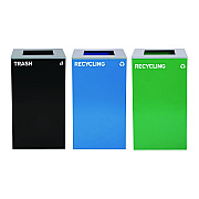 Alpine 29 Gallon Trash/Recycling Cans, Steel, Blue Recycling Can, Green Recycling Can, Black Trash Can with Square Lids (ALH4450BLKKIT17)