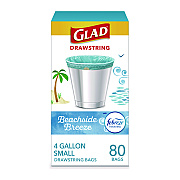 Glad Small Kitchen Drawstring Trash Bags, 4 gal, Beachside Breeze Scent, 0.5 mil, 18" x 17", Blue, 80/Box (CLO79155)