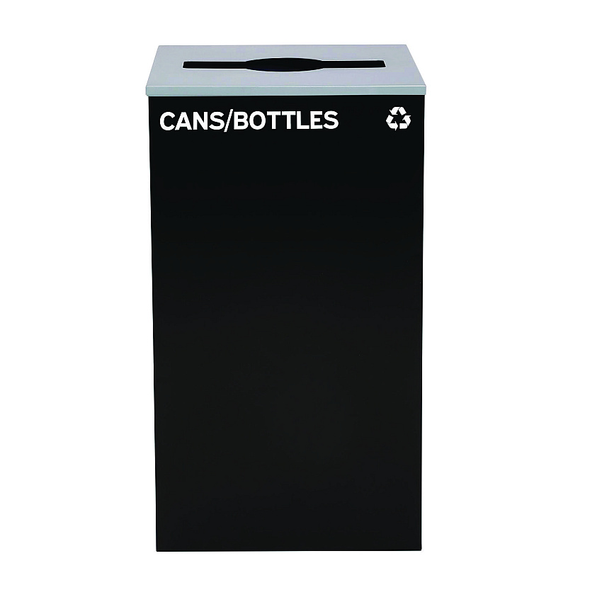Alpine 29 Gallon Trash/Recycling Cans, Steel, Black Cans/Bottles Recycling Can with Mixed Lid (ALH4450KITBLKMC)