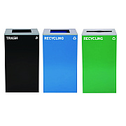 Alpine 29 Gallon Trash/Recycling Cans, Steel, Blue Recycling Can and Black Trash Can w/Sq Lid, Green Recycling Can with Mixed Lid (ALH4450BLKKIT21)