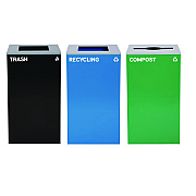 Alpine 29 Gallon Trash/Recycling Cans, Steel, Blue Recycling Can and Black Trash Can w/Square Lids, Green Compost Can with Mixed Lid (ALH4450BLKKIT23)