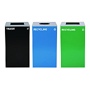 Alpine 29 Gallon Trash/Recycling Cans, Steel, Blue Recycling Can w/Circle Lid, Green Recycling Can and Black Trash Can w/Square Lids (ALH4450BLKKIT35)