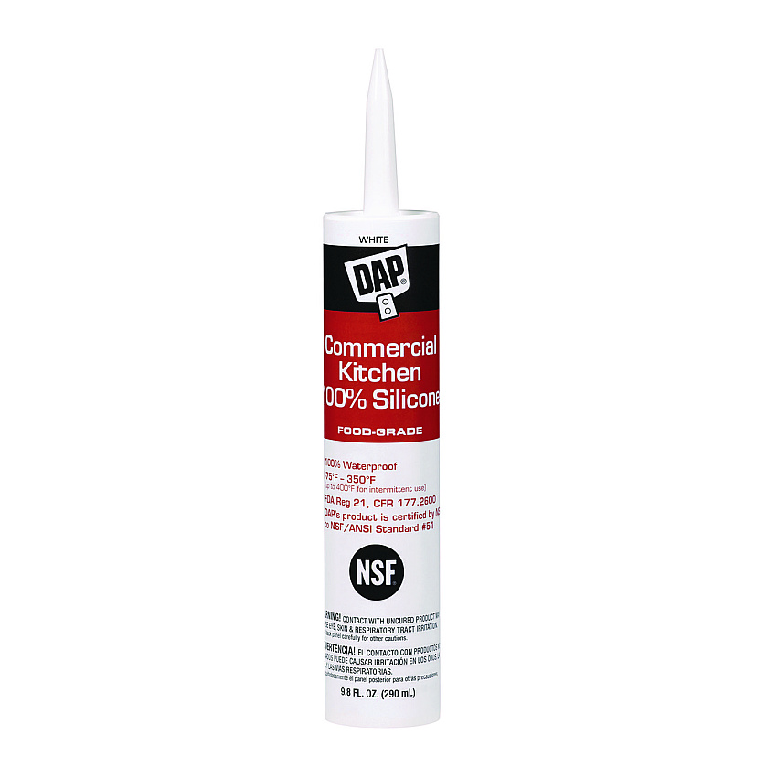 DAP Commercial Kitchen Silicone Sealant, 9.8 oz Tube, White (DAP7079808656)