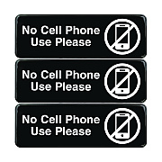 General Printing & Design No Cell Phone Use Please Indoor/Outdoor Wall Sign, 9 x 3, Black Face, White Graphics, 3/Pack (EXOEGPHD0266S)