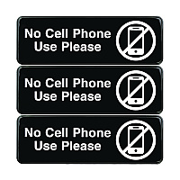 General Printing & Design No Cell Phone Use Please Indoor/Outdoor Wall Sign, 9 x 3, Black Face, White Graphics, 3/Pack (EXOEGPHD0266S)