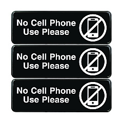 General Printing & Design No Cell Phone Use Please Indoor/Outdoor Wall Sign, 9 x 3, Black Face, White Graphics, 3/Pack (EXOEGPHD0266S)