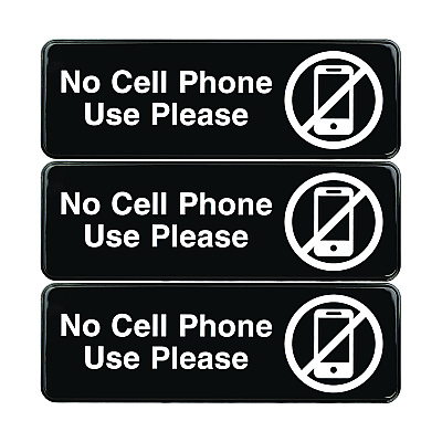 General Printing & Design No Cell Phone Use Please Indoor/Outdoor Wall Sign, 9 x 3, Black Face, White Graphics, 3/Pack (EXOEGPHD0266S)