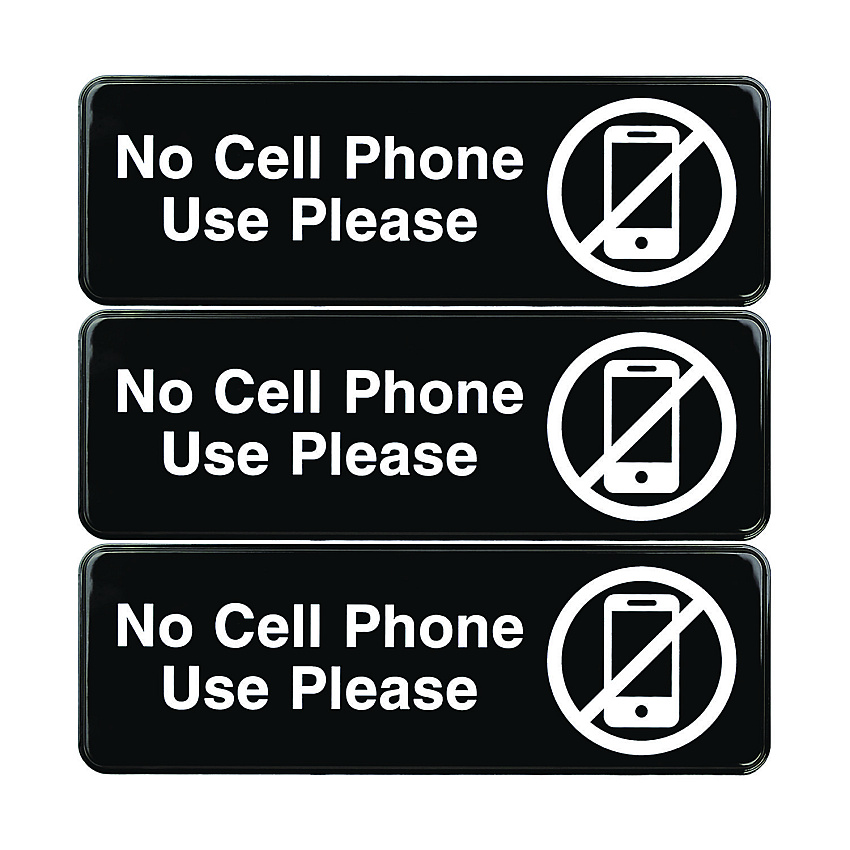 General Printing & Design No Cell Phone Use Please Indoor/Outdoor Wall Sign, 9 x 3, Black Face, White Graphics, 3/Pack (EXOEGPHD0266S)