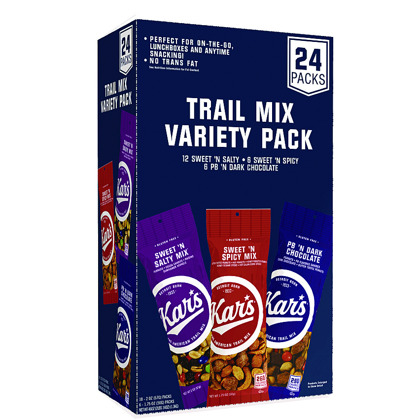 Kar's Trail Mix Variety Pack, Assorted Flavors, 24 Packets/Box (KSAKAR08362)