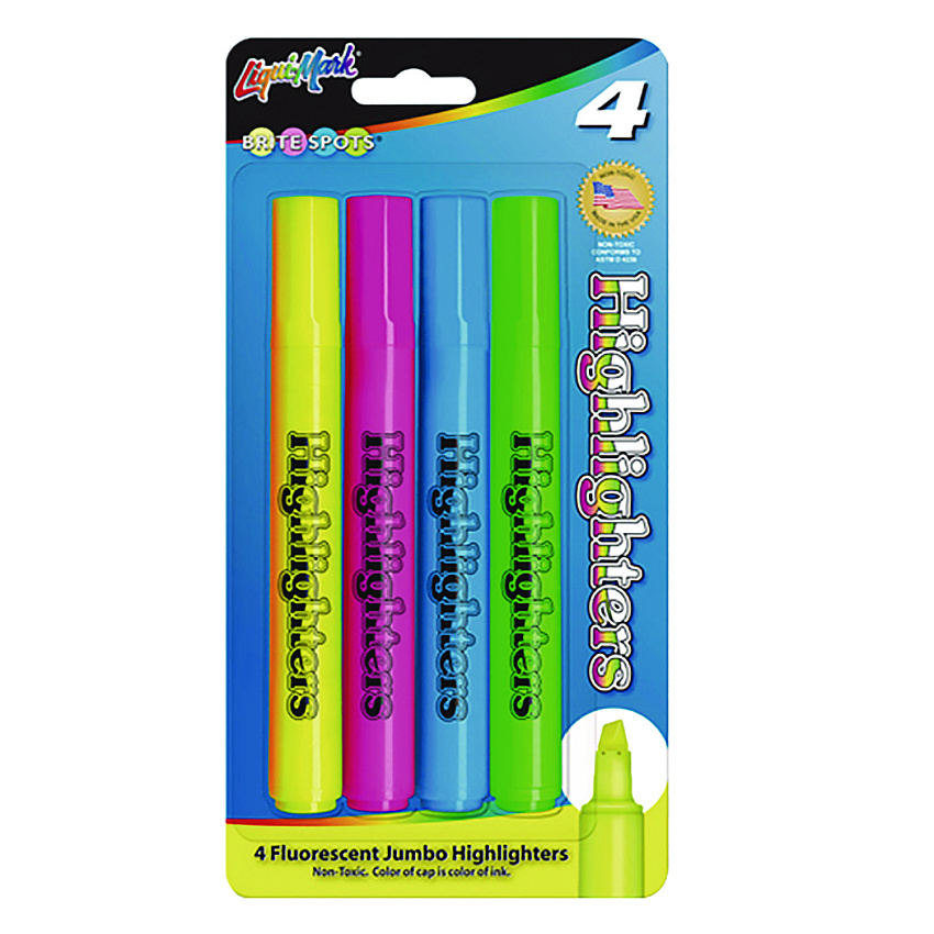 LIQUI-MARK Brite Spots Tank Highlighters, Assorted Ink Colors, Chisel Tip, Assorted Barrel Colors, 4/Pack (LQM41580)