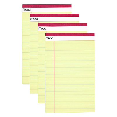 Mead Notepad, Wide/Legal Rule, 50 Canary 5 x 8 Sheets, 4/Pack (MEA59382)