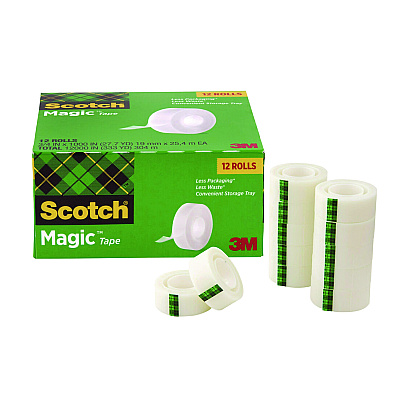 Scotch Magic Tape Cabinet Pack, 1" Core, 0.75" x 27.7 yds, Clear, 12/Pack (MMM810K12CP)