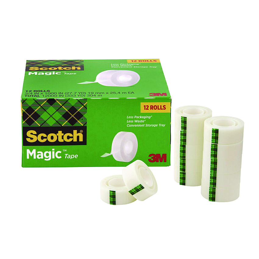 Scotch Magic Tape Cabinet Pack, 1" Core, 0.75" x 27.7 yds, Clear, 12/Pack (MMM810K12CP)