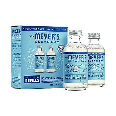 Mrs. Meyer's Clean Day Concentrated Foaming Hand Soap Dispenser Refill, Rain Water, 2 oz Bottle, 2/Pack (MTH355609)