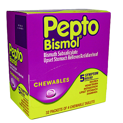 Pepto-Bismol Chewable Tablets, Original Flavor, 32 Packets of 4 Tablets/Box (PGC00201)