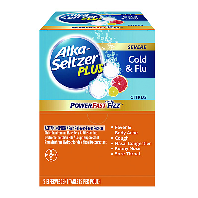 Alka-Seltzer Plus PowerFast Fizz Sever Cold and Flu Effervescent Tablet, 2 Tablets/Pouch, 25 Pouches/Box (PFY97318)