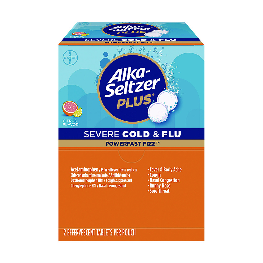 Alka-Seltzer Plus PowerFast Fizz Sever Cold and Flu Effervescent Tablet, 2 Tablets/Pouch, 30 Pouches/Box (PFY97319)
