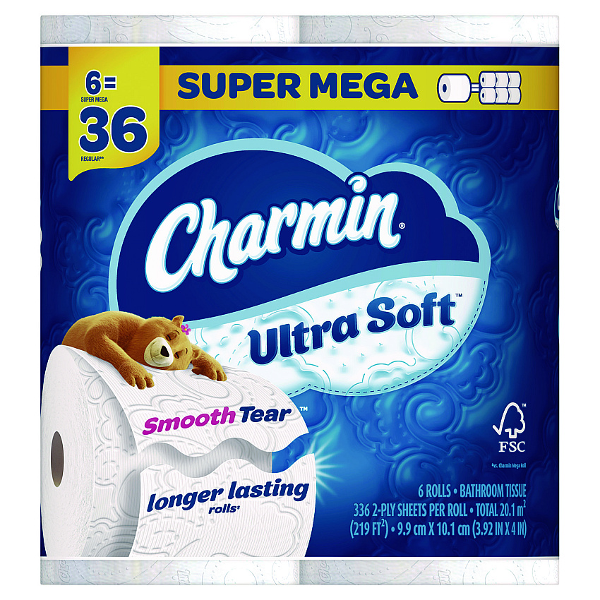 Charmin Ultra Soft Bathroom Tissue, Septic Safe, 2-Ply, White, 336 Sheets/Roll, 6 Rolls/Pack (PGC8467061790)