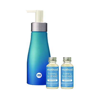 Method Refill + Reuse Foaming Hand Soap Refill Kit, Sea Minerals, (2) 1 oz Refill Bottles, 10 oz Dispenser Bottle (MTH356001)