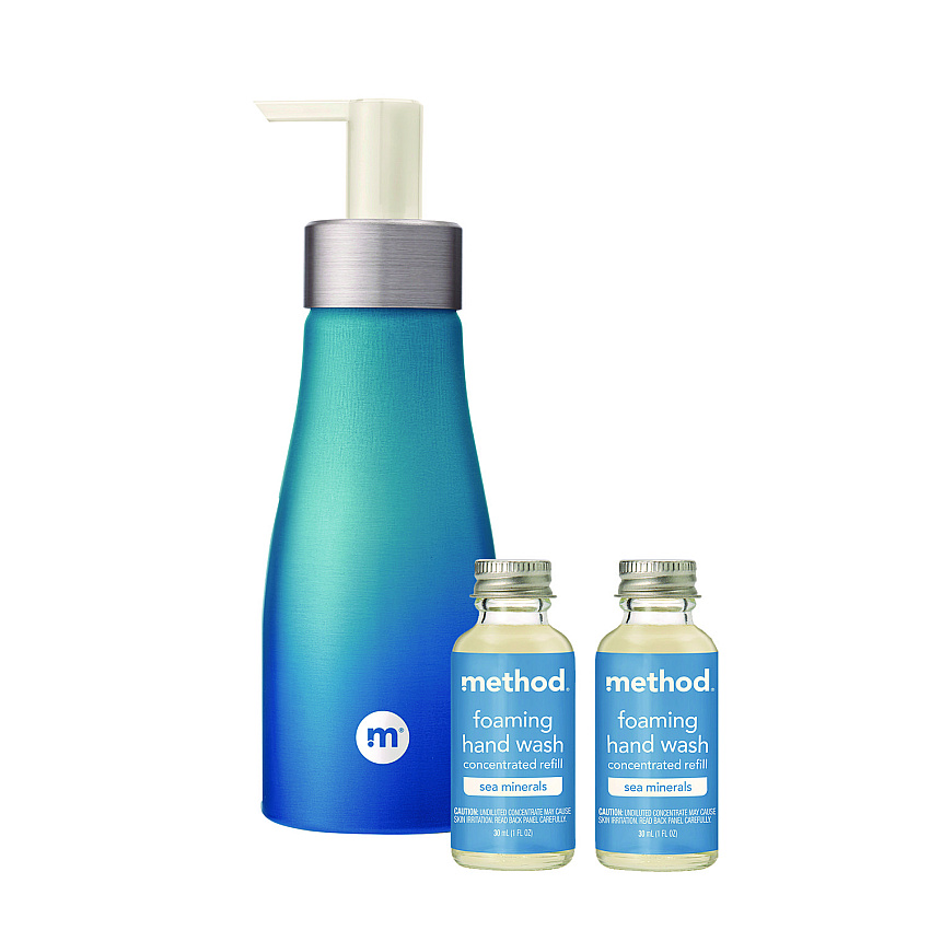 Method Refill + Reuse Foaming Hand Soap Refill Kit, Sea Minerals, (2) 1 oz Refill Bottles, 10 oz Dispenser Bottle (MTH356001)