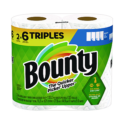 Bounty Select-a-Size Kitchen Roll Paper Towels, 2-Ply, 11 x 5.9, White, 135 Sheets/Roll, 2 Rolls/Pack (PGC06133)