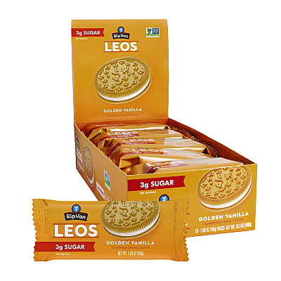 Rip Van Leos Golden Vanilla Sandwich Cookies, 2 Cookies/Pack, 10 Packs/Box (RIPRVW62001)