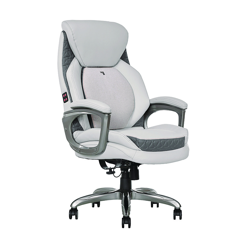 Sharper Image Ergonomic Bonded Leather Swivel Executive Massage Chair, Supports Up to 275 lbs, 20" to 23" Seat Height, Off-White (SBI60098WHT)