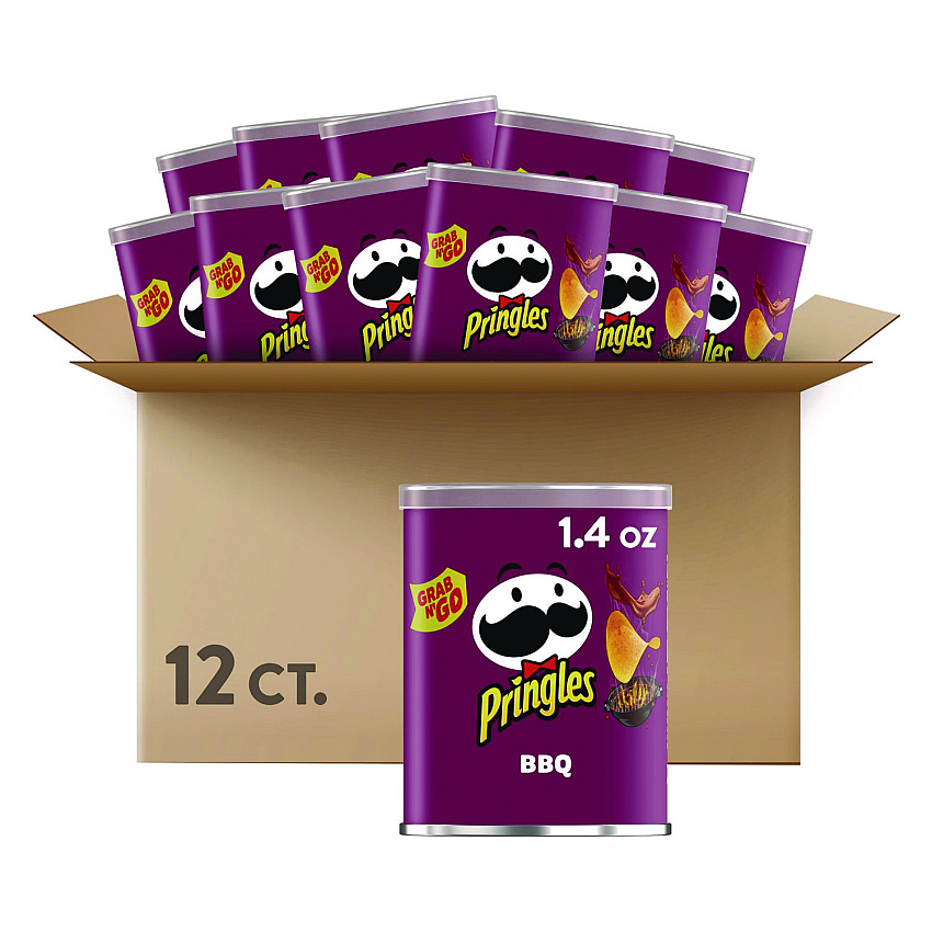 Pringles Grab and Go BBQ Crisps, 1.4 oz Can, 12/Carton (PRGKEE18372)