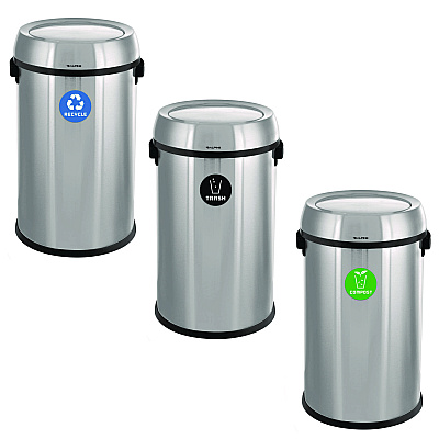 Alpine 17 Gallon Stainless Steel Indoor Recycling, Trash and Compost Bins with Swivel Lid (ALH47065L1RTCO)