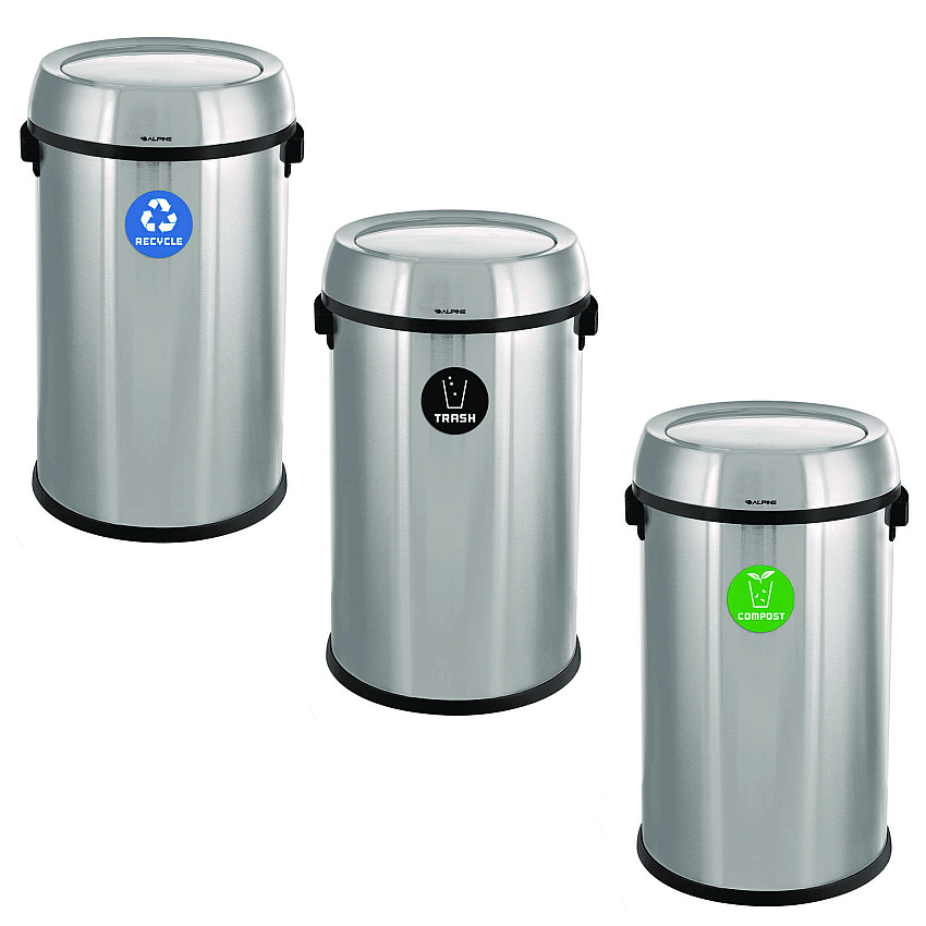 Alpine 17 Gallon Stainless Steel Indoor Recycling, Trash and Compost Bins with Swivel Lid (ALH47065L1RTCO)