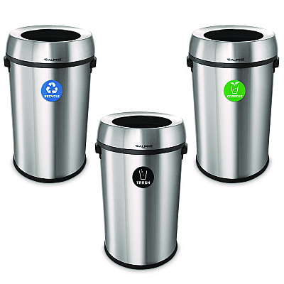 Alpine 17 Gallon Stainless Steel Open Top Recycling, Trash and Compost Station (ALH47065LRTCO)